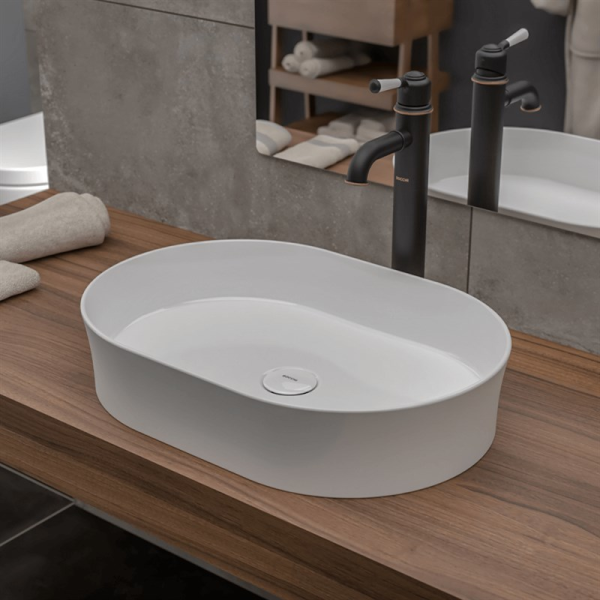 BOCCHI Sottile Slim Line Oval Lavabo 55 cm, Mat Beyaz