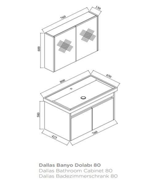 Karen Dallas 80 cm Sonomo/Antrasit Banyo Dolabı